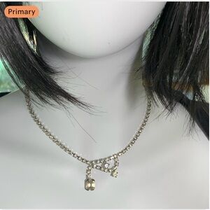 Vintage 1950s Rhinestone Choker Necklace with Faceted Drop – Bridal Jewelry